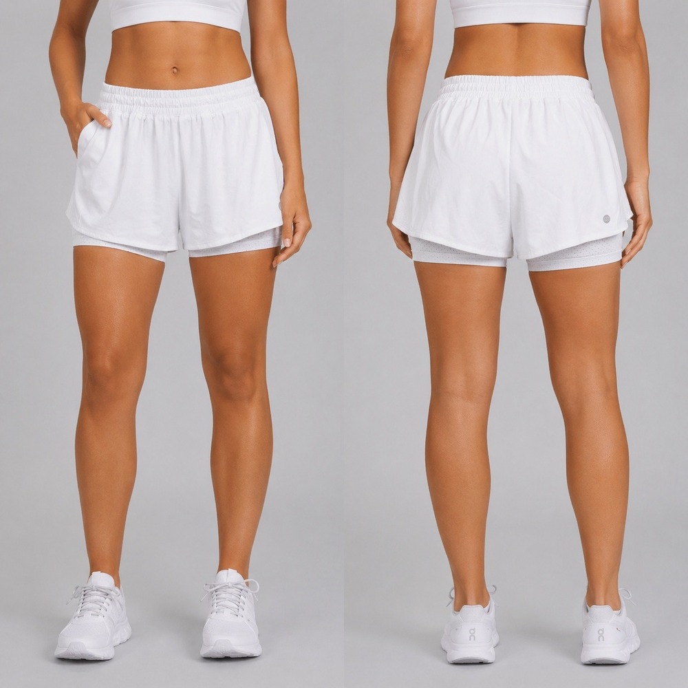 CALIA Shorts Womens XL White Run Collection Mid-Rise 2-in-1 Infinity Shorts 5"